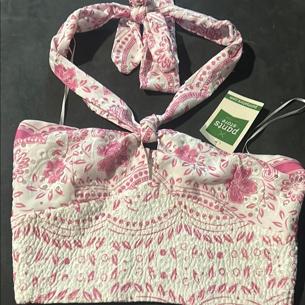Pink and White Floral Halter Top